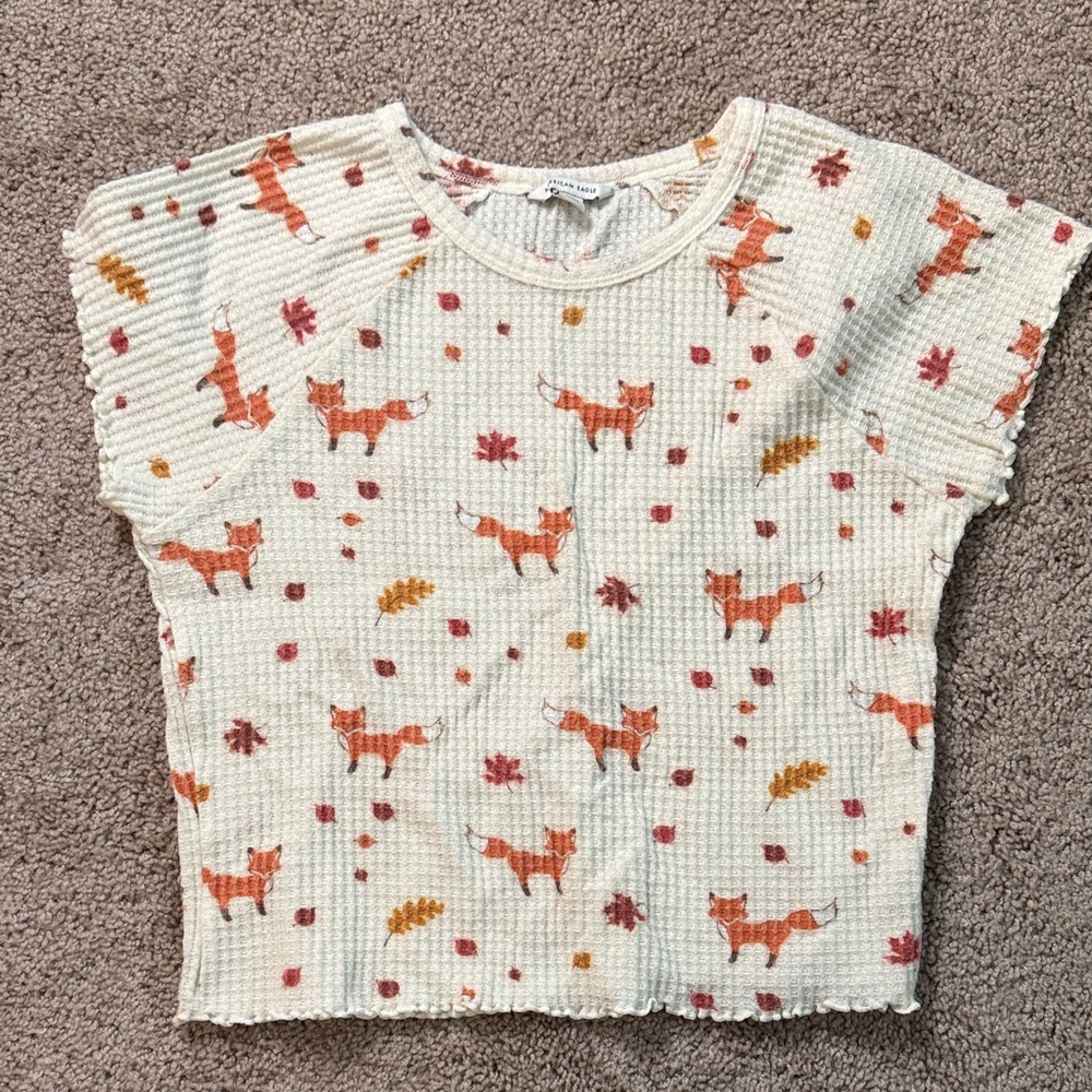 American Eagle Outfitters Kids Fox Print Cream Tee